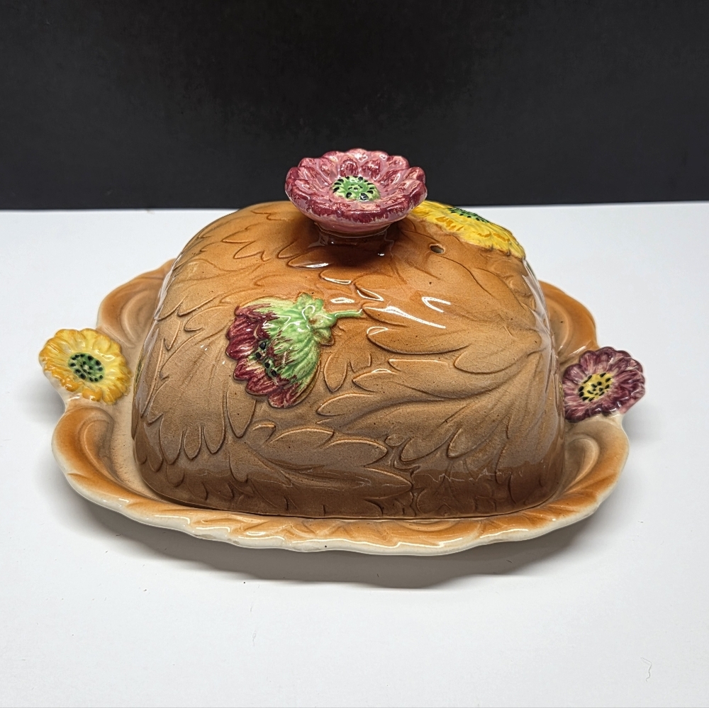 Vintage Shorter & Son Hand Painted Covered Butter Dish Cottagecore Majolica